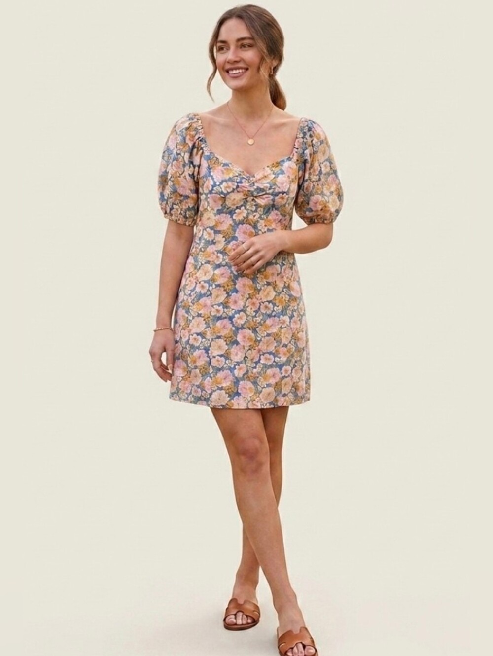 Shop Neighbor Floral Dress Size L Large Blue Pink Orange Summer In The Beginning